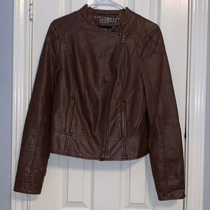 brown leather jacket